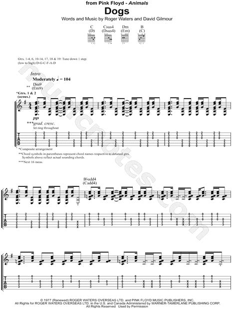 Pink Floyd "Dogs" Guitar Tab in D Minor - Download & Print - SKU: MN0158552