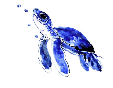 Baby Sea Turtle children art Blue Nursery art Painting by Suren ...