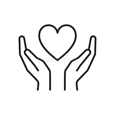 Black Isolated Outline Icon of Heart in Hands on White Background. Line Icon of Heart and Hands ...