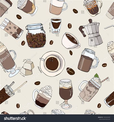 Cute Cartoon Vintage Seamless Pattern Coffee Stock Vector (Royalty Free) 1035262639 | Shutterstock