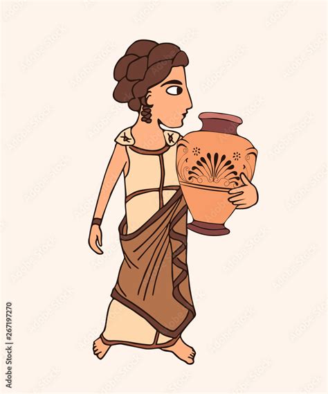 cartoon ancient greek woman with pot Stock Vector | Adobe Stock