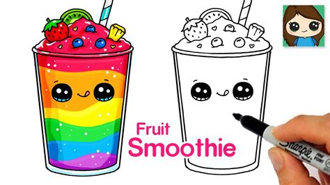 Comment dessiner un smoothie aux fruits arc-en-ciel Cute Drink Art