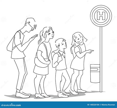 People Waiting for the Bus in Flat Design Stock Illustration - Illustration of crowd, stand ...