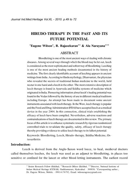 (PDF) Hirudo-Therapy in the Past and its Future Potential