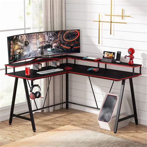 Tribesigns L Shaped Gaming Computer Desk With Monitor Stand Riser ...