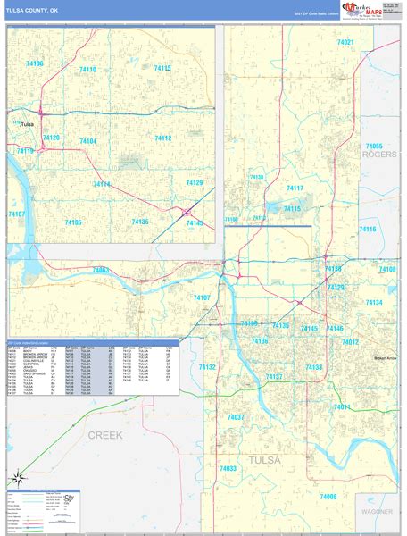 Tulsa County, OK Wall Map Basic Style by MarketMAPS