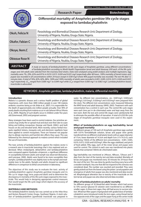 (PDF) Differential mortality of Anopheles gambiae life cycle stages exposed to lambdacyhalothrin