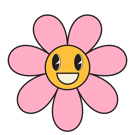 Groovy flower cartoon characters. Funny happy daisy with eyes and smile ...