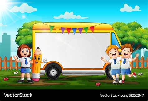 Border template design with happy school kids Vector Image