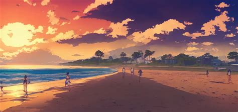 Anime beach scene in the style of A-1 Pictures. | Stable Diffusion