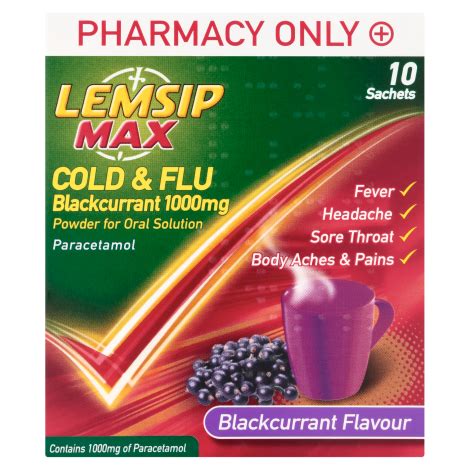 Lemsip Max Cold & Flu Blackcurrant 1000mg 10 Sachets - Laois Pharmacy