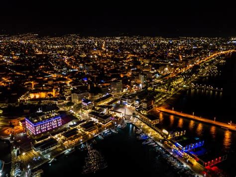 Premium Photo | Aerial view of night marina port with yachts