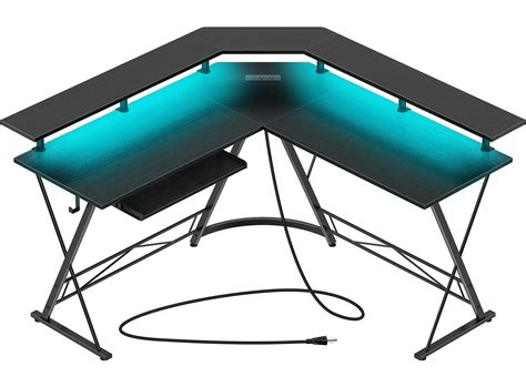 Buy Rolanstar Gaming Desk with Power Outlets & LED Lights, 54" L Shaped Gaming Computer Desk ...