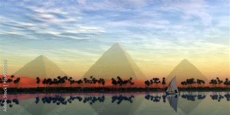 The Great Pyramids and Nile River - The Great Pyramids stand majestically over the Nile River ...