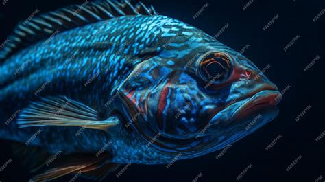 Premium Photo | A fish with blue and red stripes is shown in this illustration.