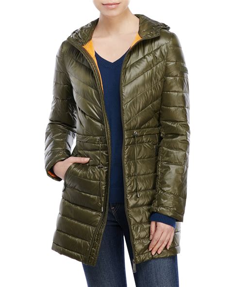 Dkny Hooded Packable Down Jacket in Green | Lyst