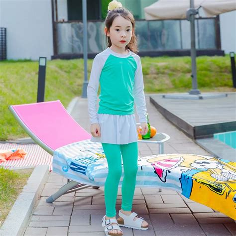 2017 New Long Sleeves Swimsuit for Children Beach Cover Ups Girls Swimwear Young Girl Two Pieces ...