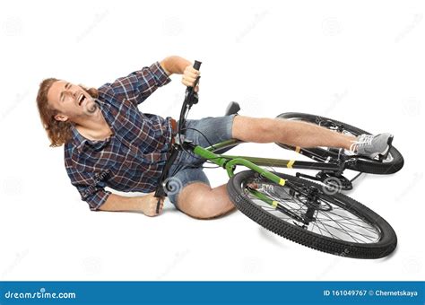 Young Man Falling Off His Bicycle on White Stock Image - Image of ...