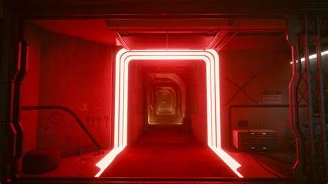 Cyberpunk 2077, neon, red, futuristic, hallway, cyberpunk, video games, CD Projekt RED, video ...