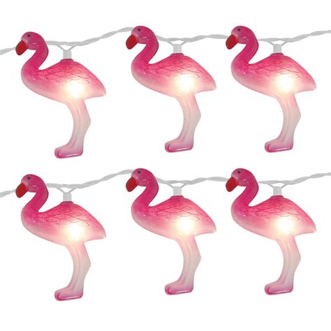 Set of 10 Tropical Pink Flamingo Novelty Christmas Lights - 11 ft White Wire | Christmas Central