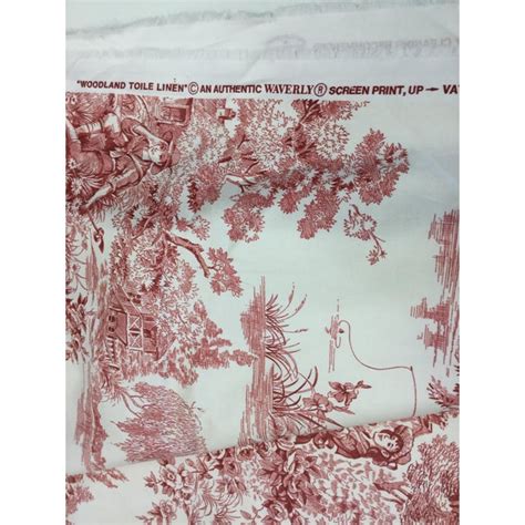 Waverly Cotton Satin Twill Woodland Toile Linen Upholstery Fabric | Chairish