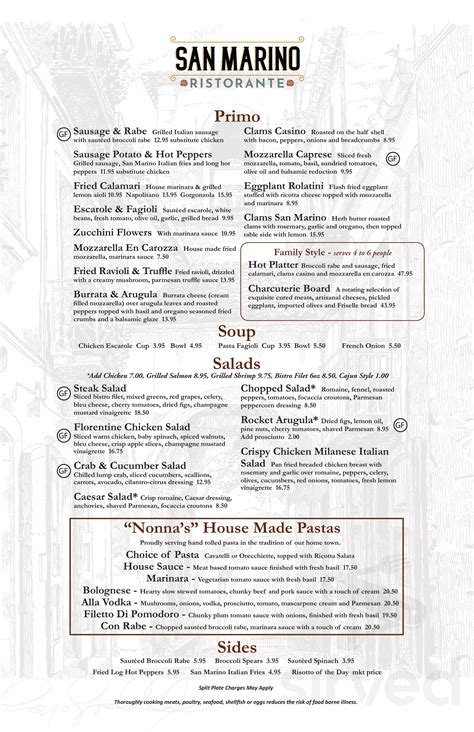 San Marino Ristorante Italiano menu in Waterbury, Connecticut, USA