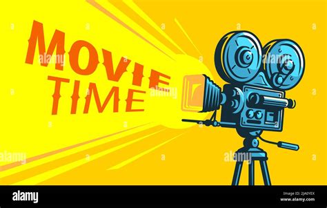 Cinema movie poster design. MOVIE TIME banner vector. Retro film camera background Stock Vector ...