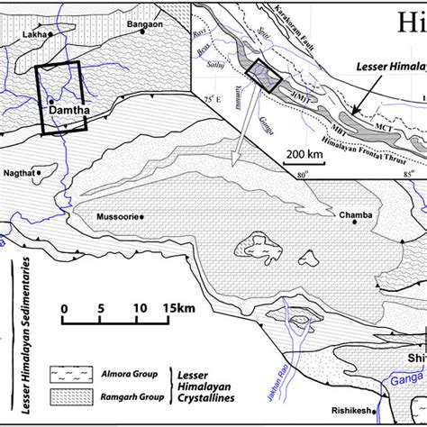 Map of the Himalaya showing different tectonic divisions with shaded ...