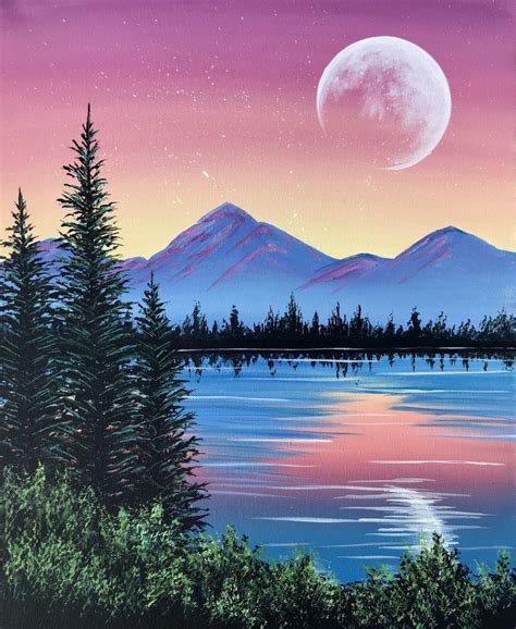 Paint Nite painting "Peaceful Pine Lake" by artist Carmen ... - paint nite paintings | Landscape ...