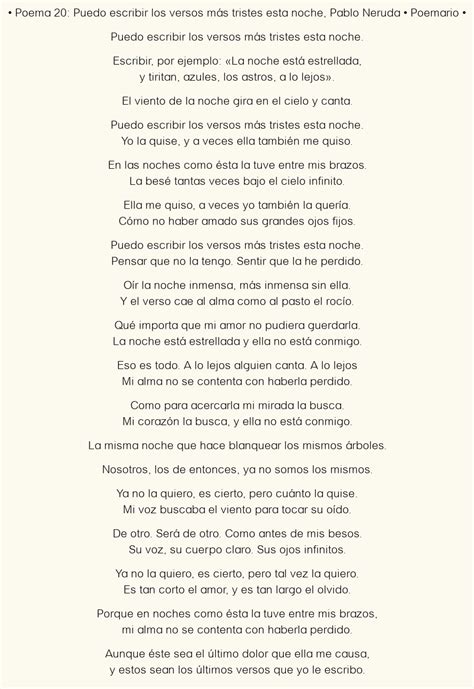 Poema 20: Puedo escribir los versos más tristes esta noche, Pablo Neruda: Poema original