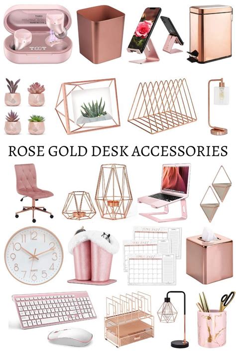 a pin for a blog post that talks about Rose Gold Desk Accessories to ...