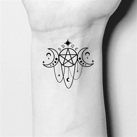 Triple Moon Goddess Pentacle Temporary Tattoo / Occult Fake Tattoo ...