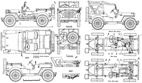 Willys MB Jeep Blueprint - Download free blueprint for 3D modeling