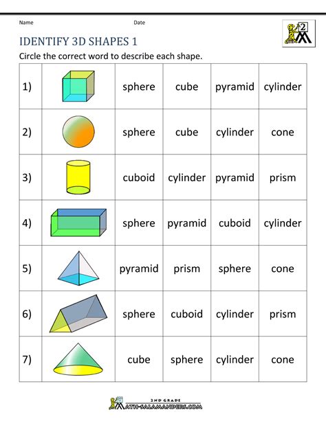 3d Shapes Worksheets 2nd Grade