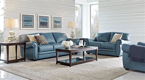 Martello Blue Leather 3 Pc Living Room from Furniture #interiorlivingroom | Living room leather ...