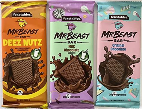 Feastables Beast Bar - Deez Nuts Milk Chocolate Peanut Butter, Original Chocolate [3-Pack] in ...