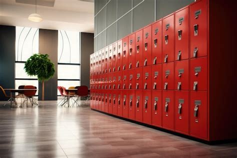 Premium AI Image | School hallway with modern colorful lockers Concept of studying and getting ...