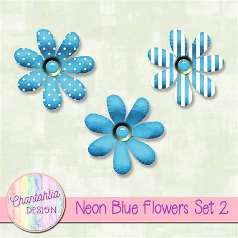 Free Flowers Design Elements in Neon Blue