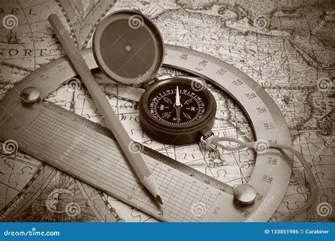 Compass and protractor stock photo. Image of northwest - 133851986