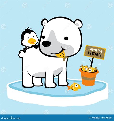 Cartoon of Polar Bear and Penguin with Lots of Fish Stock Vector - Illustration of bear, kids ...