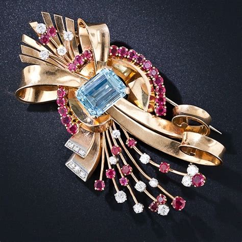 Retro Aquamarine, Ruby, and Diamond Brooch. – Antique Jewelry University