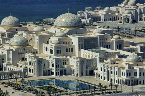 Presidential Palace as viewed (through a window) from the 74th floor of the Jumeirah, Abu Dhabi ...