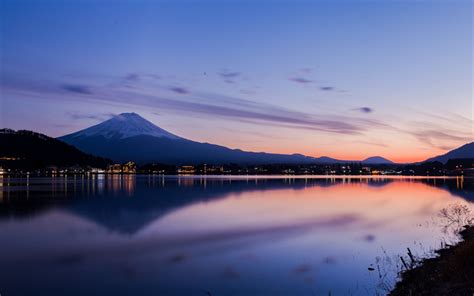 Download wallpapers Lake Kawaguchi, Mount Fuji, 4k, sunset, mountains, Japan, Asia for desktop ...