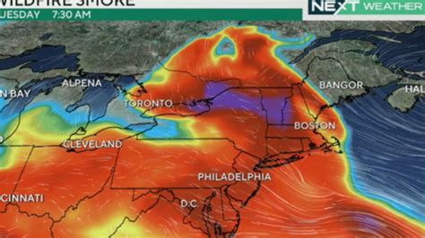 Maps show smoke from Canadian wildfires blowing through the Northeast