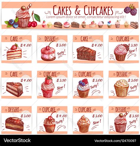 Cake menu template for bakery pastry shop design Vector Image