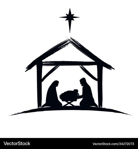 Nativity scene silhouette jesus in manger star Vector Image