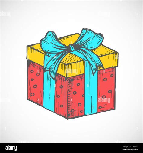 Hand Drawn Colorful Birthday or Christmas Gift or Present Box with ...