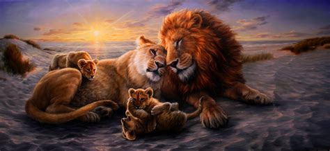 Lion family painting, Original wall art, Realistic painting with wild ...