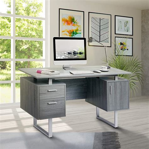 Techni Mobili Modern Office Desk with Storage, Gray