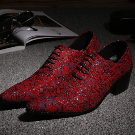 zobairou Red Handmade Leather Mens Designer Dress Shoes Pointed Toe Men Lace Up Oxford Heels ...